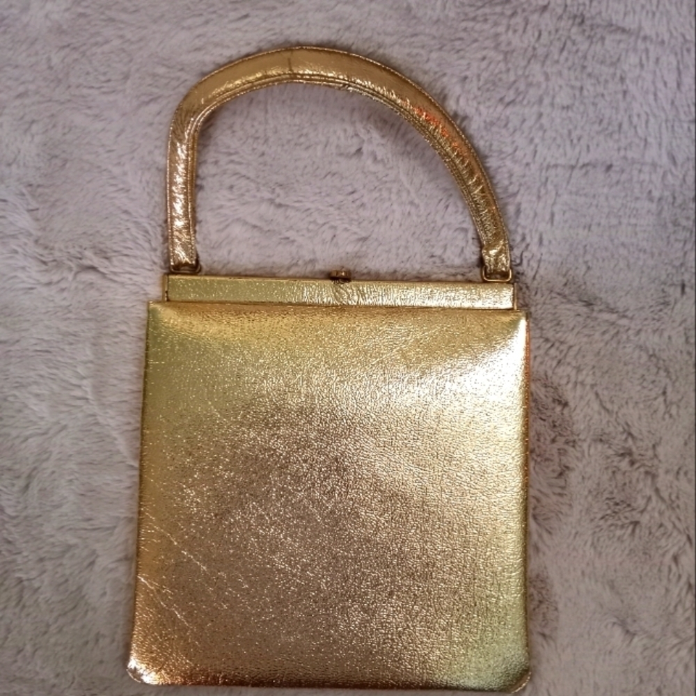 Vintage Mondaine Gold Leather 50s MCM Boho Quiet Luxury Rare Festive Holiday Bag
